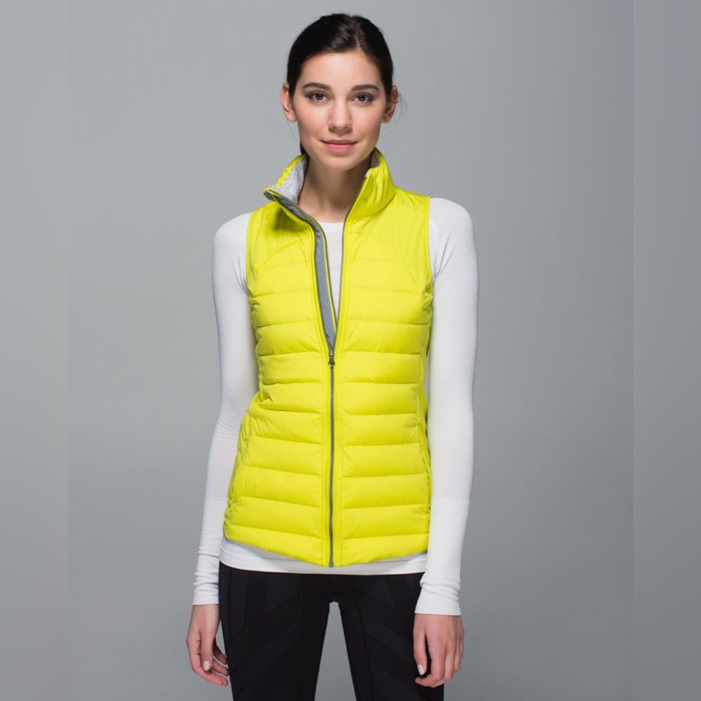 Lululemon Size 6 Fluffed Up Vest Split Pea Yellow Run Reflective Down 800 Fill